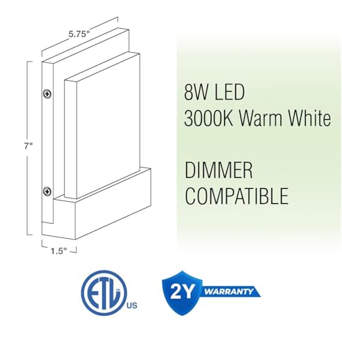 Image of Kira Home Everett 7 inch Modern 8W Integrated LED (40W eq.) Bathroom /Wall Light, Rectangular Acrylic Lens, Energy Efficient, Eco-Friendly, 3000k Warm White Light, Black Finish