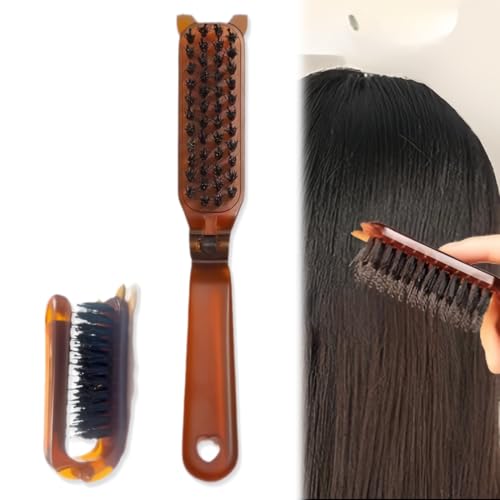 ZKGYUS Brosse en Poil de Sanglier, Pliable Brosse Poils Sanglier, Brosse Cheveux Poils de Sanglier, Brosse de Salon de Poils de Sanglier pour Femmes Hommes, Portable pour les Voyages