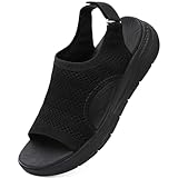 DimaiGlobal Sandalias Mujer Ortopédicas Deportivas Verano Fascitis Plantar Soporte Arco y Correa Ajustable Cuña Punta Abierta Elástica Lavables en Lavadora Caminar Casual Exterior 38EU Negro