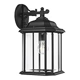 Sea Gull Lighting 84031-12 Kent One-Light Outdoor Wall Lantern with Clear Beveled Glass Panels, Black Finish