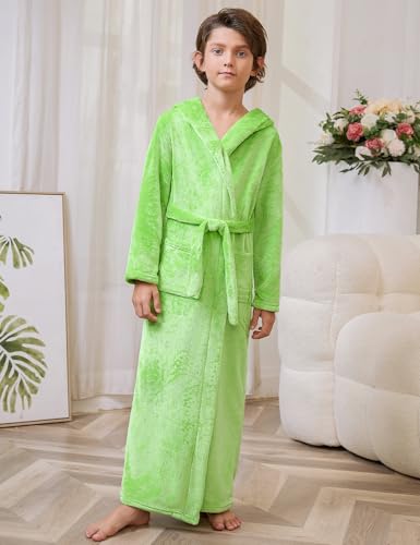 Image of Jxstar Girls Bathrobes Kids Long Hooded Robes Plush Full Length Coral Fleece Pajamas Sleepwear
