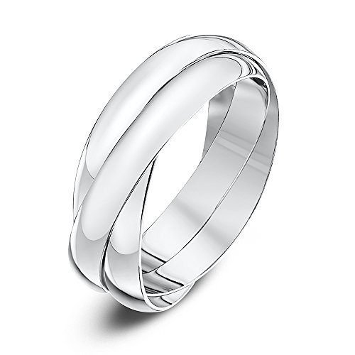 Theia Anillo de Bodas Ruso de 3mm, Oro Blanco, 9k, Altamente Pulido - Tamaño 15.5
