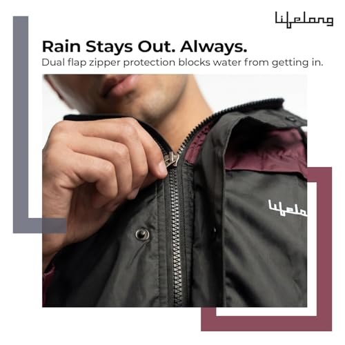 Image of Lifelong Men's Raincoat Set | Waterproof Polyester Double-Coated Reversible Rain Suit | Hooded Jacket with Inner Mobile Pocket & Pants | Standard Length for Hiking, Camping XXL