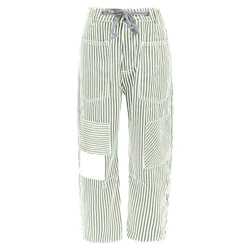 Jean patchwork rayé original à cordon et coupe ample tendance