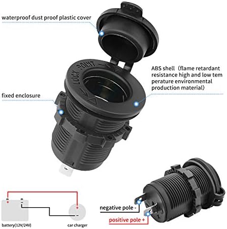 12V Car Cigarette Lighter Socket Waterproof and Dustproof plug socket for Car Truck Motobike Boats Marine ATV, with Fuse & 60cm Cable (Black-1PCS)