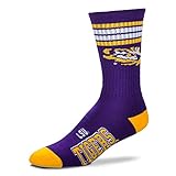 NCAA 4 Stripe Deuce Crew Socks Mens- Size Large(10-13) (LSU)