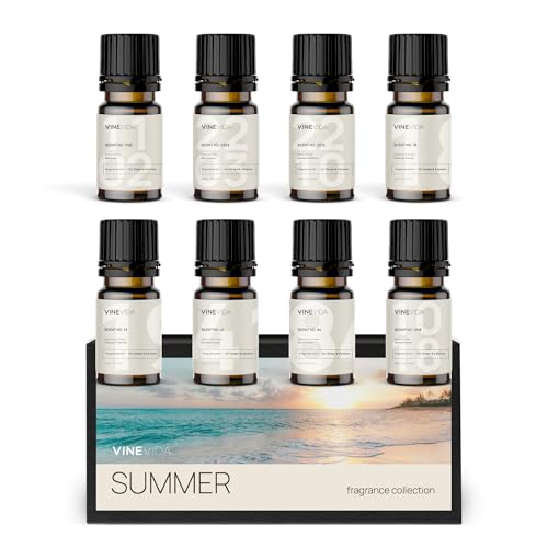 VINEVIDA [Set of 8] Summer Scents for Candle Making Essential Oils Summer Made in USA Candle Fragrance Oil Soap Making Essential Oils Diffuser Oil Scents