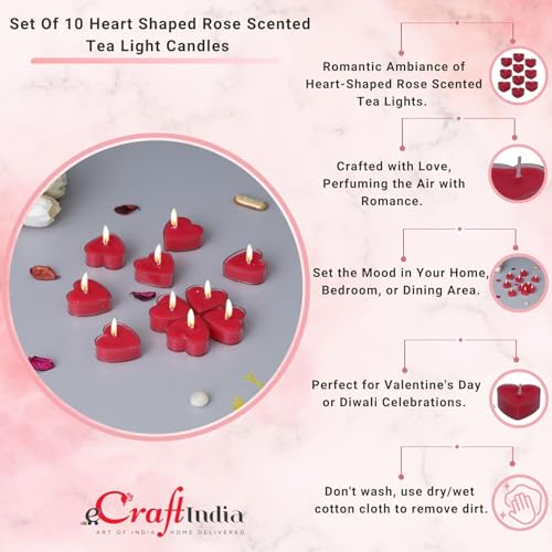 Image of eCraftIndia Set of 20 Romantic Heart Shaped Rose Scented Tea Light Candles for Anniversary, Valentine's Day, Wedding, Birthday, Christmas Decorations