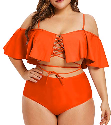 Sovoyontee Women's Plus Size Swimwear Two Piece High Waist Swimsuit Neon Orange 3XL
