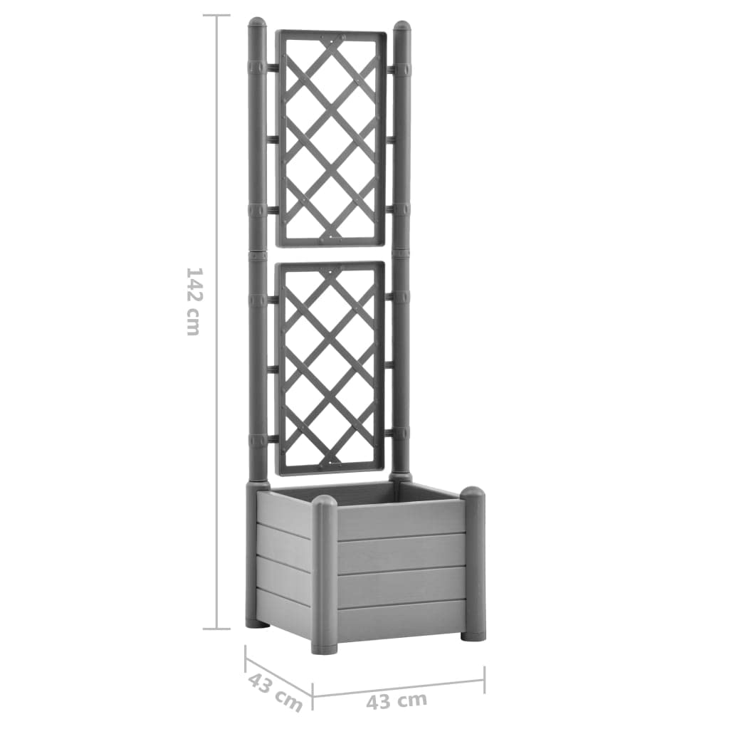 Gartenregal Kräuterbeet Pflanztisch Balkonschrank Pflanzkübel mit Spalier 43x43x142 cm PP Steingrün Robuste und dekorative Gartengestaltung für vielseitige Anwendungen