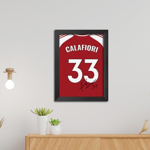 Image of TenorArts Riccardo Calafiori Poster Frame Arsenal Jersey Laminated Photo Print with Signature Framed Painting with Matt Finish Black Texture (12 inches x 9inches)