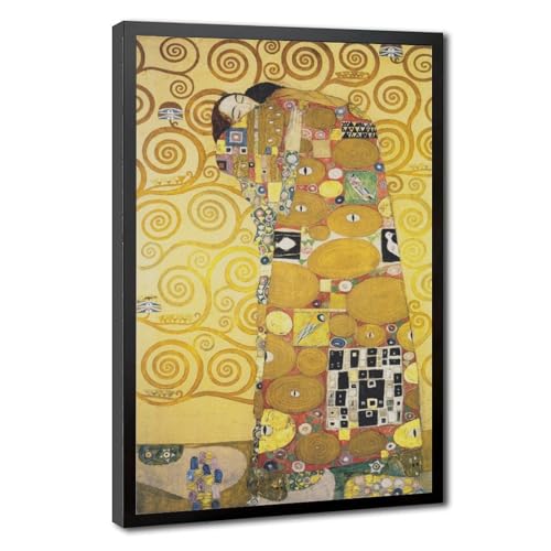 Toile The Embrace Gustav Klimt : l'art parfait pour habiller un mur de bureau vide avec cadre