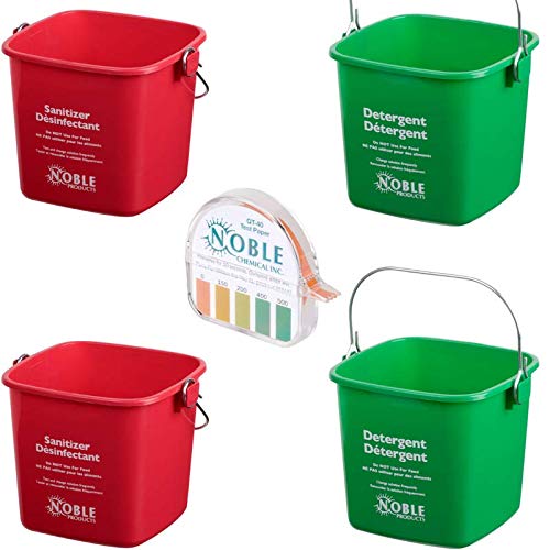Small Red and Green Sanitizing Plastic Bucket with Noble Chemical QT40