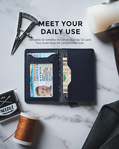 Image of VULKIT Pop up Wallet Credit Card Holder with Leather Slots RFID Blocking Metlal Bank Card Case for Men or Women(Navy)