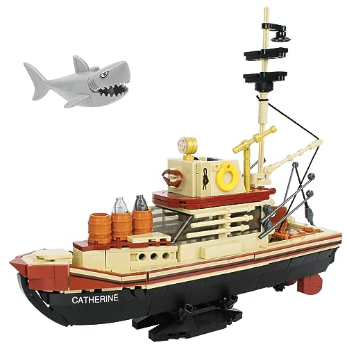 OundarM City Jaws - Kit de construcción de Barco de Pesca con tiburón, para niños y niñas a Partir de 6 años, Adultos(592 Piezas)