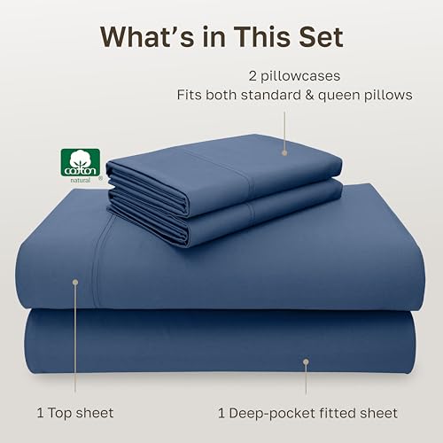 Image of CALIFORNIA DESIGN DEN 5-Star Hotel 600 Thread Count 100% Cotton, Soft & Smooth Queen Sheet for Bed with Deep Pockets, Quality Beats Egyptian Cotton Claims (Royal Navy Blue)
