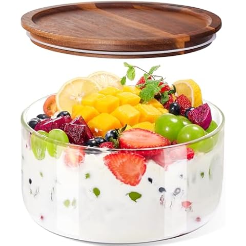 FavorFlavor Large Trifle Bowl Glass, 106 oz Trifle Bowl with Lid, Clear Glass Salad Bowl Serving Bowl for Laying Salad, Ice Cream Cake, Fruit etc, Dishwasher/Microwave Safe Cover