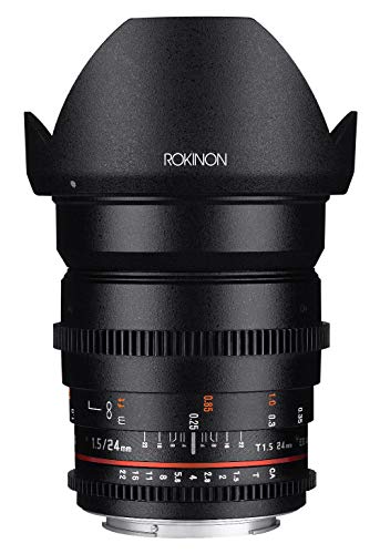 Rokinon Cine CV24M-N 24mm T1.5 Cine Wide Angle Lens for Nikon with De-Clicked Aperture and Follow Focus Compatibility 24-24mm Wide-Angle Lens