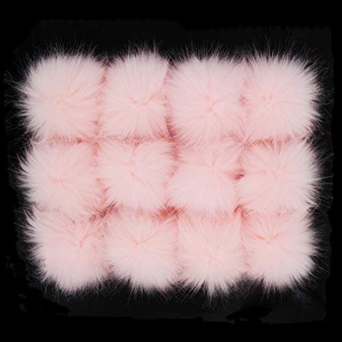 Image of Fluffy Faux Fur Pom Pom Ball for Knitting Accessories, Artificial Pompom with Elastic Cord, Hats Scarves Gloves Bags Charm Accessories, 3.9 Inch Pack of 12 (Pink)