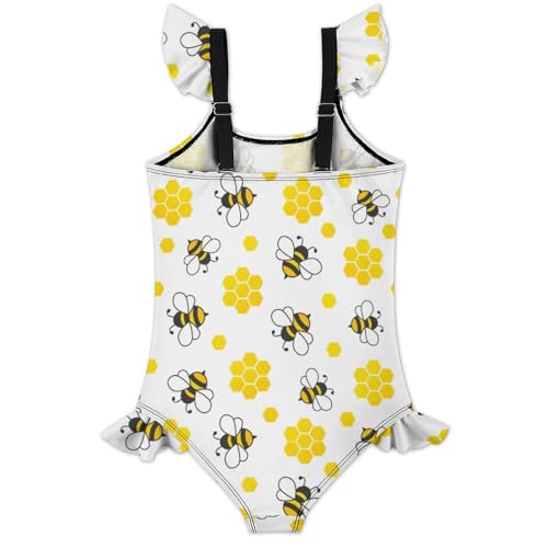 Image of Girls One Piece Swimsuit Cute Alpacas Hearts Stars Ruffles Swimwear Bathing Suits 3-12 Years