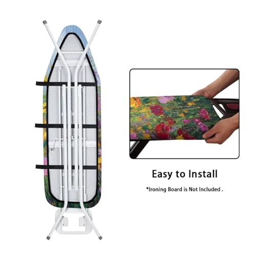 Image of Color Floral Art Print Ironing Board Cover 15X54 inch - Stain-Resistant, Standard Size Iron Board Cover with Hook and Loop Elastic Edge Easy to Install, Heatproof