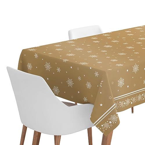 Horeca Collection 1 Unidad - Rollo Mantel de Navidad de 120 x 500 cm Color Oro y Estampado de Copo de Nieve. Rollo Papel Navidad, Mesa Navidad, Decoración Navidad, Mesa Decoración Navidad.