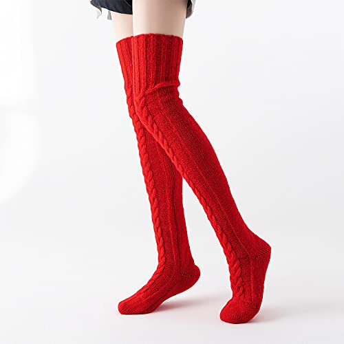 Pcavin Women's Thigh High Socks Over the Knee Cable Knit Boot Socks, Long Warm Fashion Leg Warmers Winter(Red(2024))4