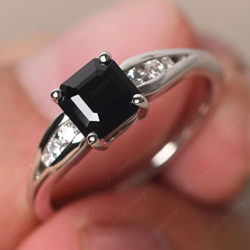 LUO S925 Sterling Silver Asscher Cut 6X6 MM Gemstone Promise Ring Split Shank Engagement Ring for Women Size 3-13 Jewelry3