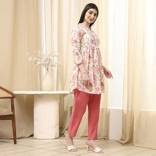 Image of BIBA Women Cotton Straight Fit A Line Printed Kurti