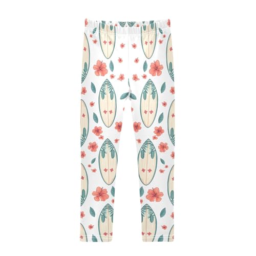 Surfboard Hibiscus Flower Girls Leggings Soft Stretch Workout Yoga Dance Pants for Kids Casual Tights