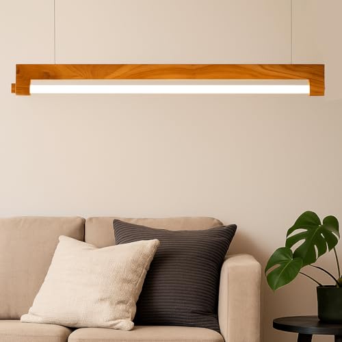 Image of Artica Pine Wood Ceiling Lamp with LED Tube Light - Modern Wooden Ceiling Light Fixture for Home, Office & Kitchen Decor Warm White 20w