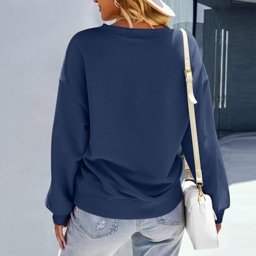 Image of Women Crew Neck Sweatshirts Fall Casual Oversized Sweat Shirts Long Sleeve Cute Preppy Sweatshirt Comfort Pullover
