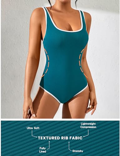 Image of Blooming Jelly Womens One Piece Swimsuit Sporty Tummy Control Bathing Suit Ribbed Slimming Cute Flattering High Cut Swimwear
