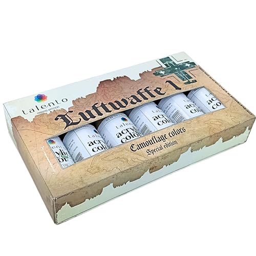 Tinta Acrílica para Modelismo Talento, Conjunto Luftwaffe com 6 Cores de 30ml, Compatível com Pincel