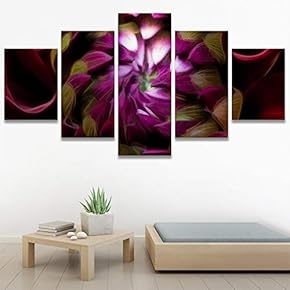 SIGNWIN 5 Panel Canvas Wall Art Purple Petal...