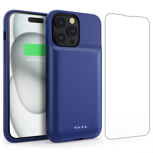 Feob Battery Case for iPhone 15 Pro [2026 Upgraded] 7500mAh Slim Portable Smart Charging Case Rechargeable Protective Extended Charging Cover for iPhone 15 Pro-Blue