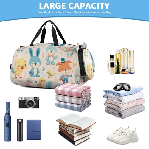 Cute Animals Duffle Bag for Girl, Sports Duffle Gym Bags with Shoe Compartment, Personalized Overnight Bag Travel Weekender for Kids4