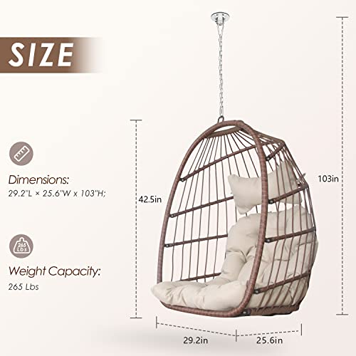 Nicesoul Hanging Egg Chair Without Stand Pe Wicker Swing Hammock Egg Basket Ceiling Chairs With Cushions 265Lbs Capaticy For Bedroom Living Room Patio Backyard Balcony (Brown) #TOP4