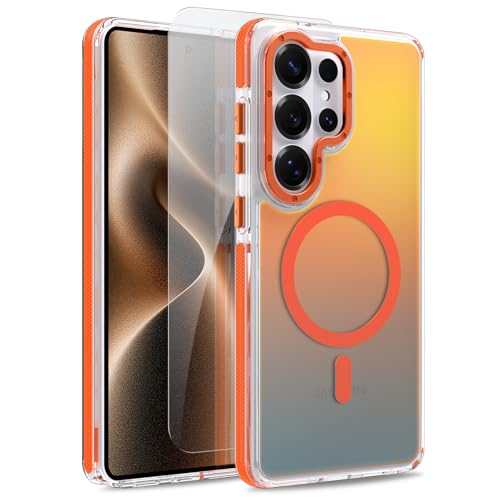 Image of Magnetic Case for Samsung Galaxy S26 Ultra [Compatible with Magsafe] [Cute Fashion Fluorescent Design] [1 Screen Protector] Slim Translucent Matte Case for Galaxy S26 Ultra 6.9 inch, Orange