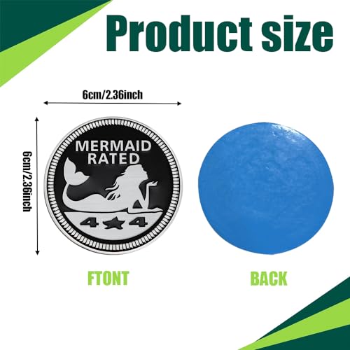 Image of Mermaid Badge Rated Car Emblem, 4 x 4 Metal Automotive Badge, 3D Metal Car Badges Round Emblem Decals, Car Exterior Emblems Badge Auto Decorations Compatible with Jeep Vehicles Trucks SUV RV
