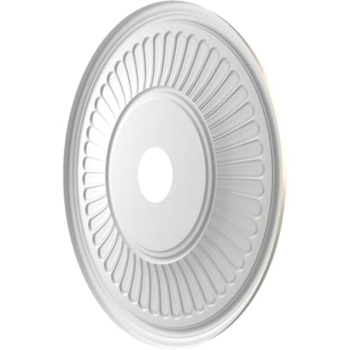 Image of Ekena Millwork CMP22BECSV Berkshire Thermoformed PVC Ceiling Medallion (Fits Canopies up to 10 1 /8 inch), 22 inchOD x 3 1 /2 inchID x 1 inchP, Metallic Silver Metallic