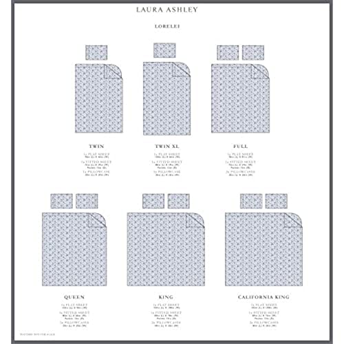 Laura Ashley - King Sheets, Soft Sateen Cotton Bedding Set - Sleek, Smooth, & Breathable Home Decor (Lorelei Dark Blue, King)