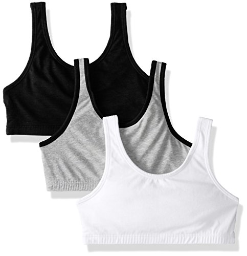 Fruit of the Loom Big Girl's Cotton Built-up Sport 3 Pack(Pack of 3) Bra, Grey Black/Black/White, 38