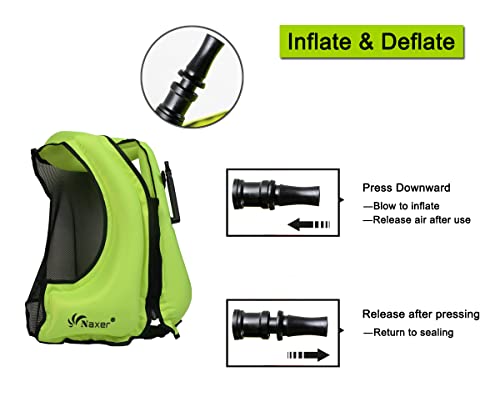 Image of NAXER Inflatable Buoyancy Jackets Snorkel Vests for Adults Kayak Kayaking Snorkeling Suit 90-200 lbs Easy Swimming Boating Paddleboarding Water Sports
