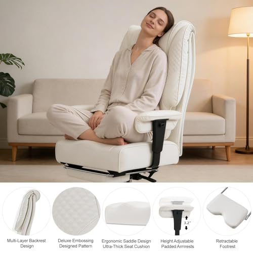 Image of EXCEBET Big and Tall Office Chair 400lbs Wide Seat, Leather High Back Executive Office Chairs with Foot Rest, Ergonomic Lumbar Support for Lower Back Pain Relief (White)