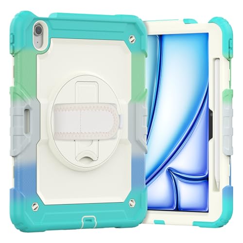 Funda para tablet compatible con Air 11 pulgadas 2024 Funda de TPU resistente a golpes, funda protectora W protector de pantalla 380 soporte giratorio + correa de mano + correa de hombro (azul