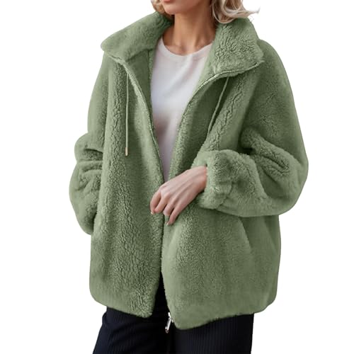 Generisch Women Teddyfleece Jacket mit durchgehendem Reißverschluss, lange Ärmel, übergroße Sherpa-Herbst-Winter-Mäntel, lässige, lockere Passform, warme Plüsch-Reisejacken 2026