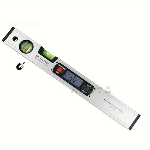 デジタル水準器, アルミ合金製, 電子水平儀 多機能角度計 高精度数表示 水平・傾斜測定 耐衝撃設計,400mm, LCD表示, 気泡管付き, シルバーグレー