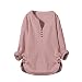 GANBADIE - Blusa de manga larga para mujer, con cuello en V y botones de cuello en V, rosa, XL