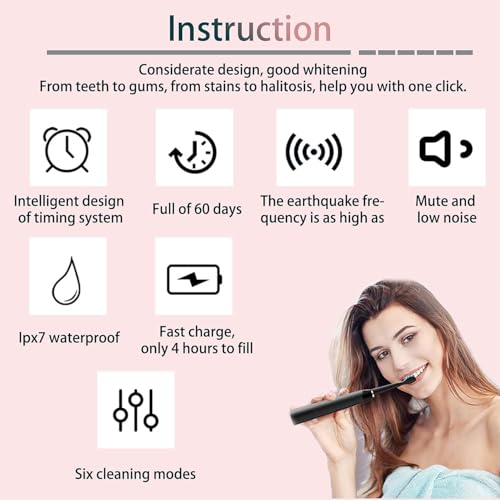 Image of Sonic Electric Toothbrush | Waterproof Rechargeable Toothbrush with Replaceable Brush Heads | Cosmic Lite Sonic Toothbrush with 6 Modes, 4 Brush Heads, 1 Interdental Head - Pack of 1 Pink Color